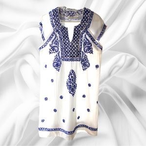 Roller Rabbit white and blue embroidered Dress